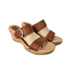 B.O.C.‎ Born Lizandra Brown Leather Cork Wedge Sandals 9
